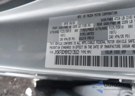 2021 Mazda Cx-5 Grand Touring from USA, damaged, VIN JM3KFBDM6M0313583